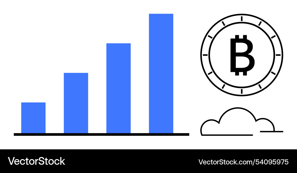 Growth chart with increasing bars and bitcoin Growth chart with increasing bars and bitcoin vector image