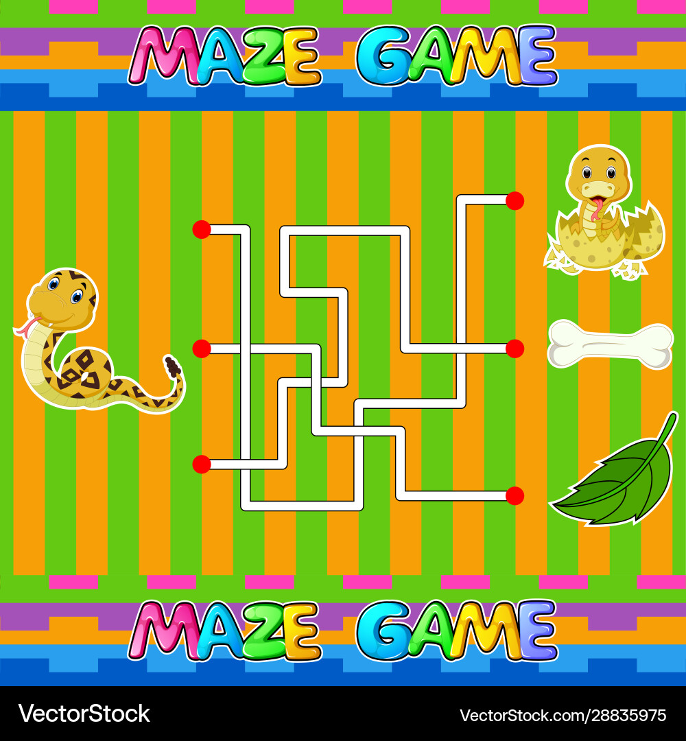 Help snake find right path to newly hatched Vector Image