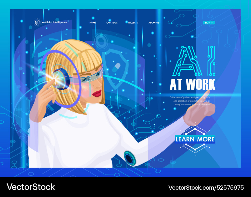 Landing page isometric artificial intelligence Vector Image