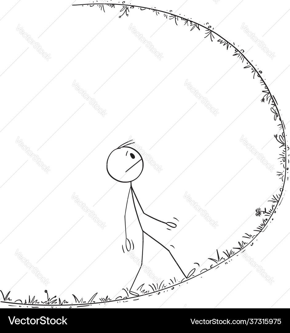Man walking on path that is turning upside Man walking on path that is turning upside vector image