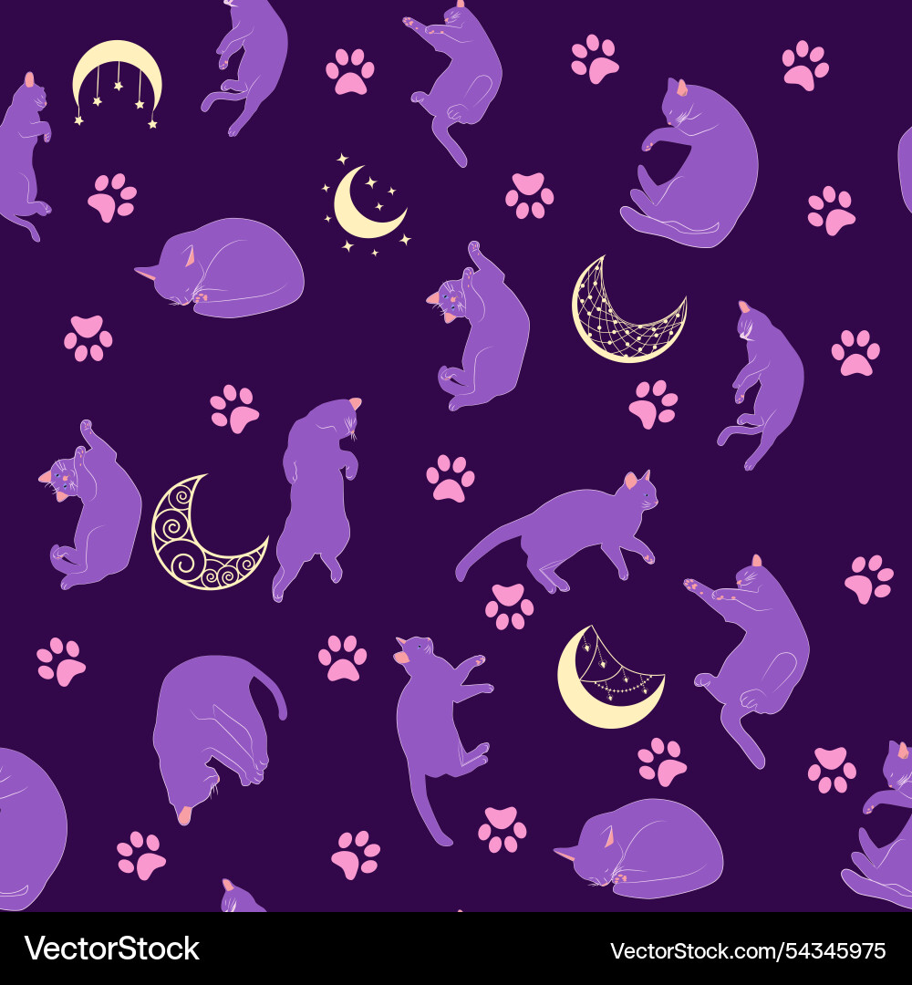 Mystical seamless pattern of cats in boho style Vector Image