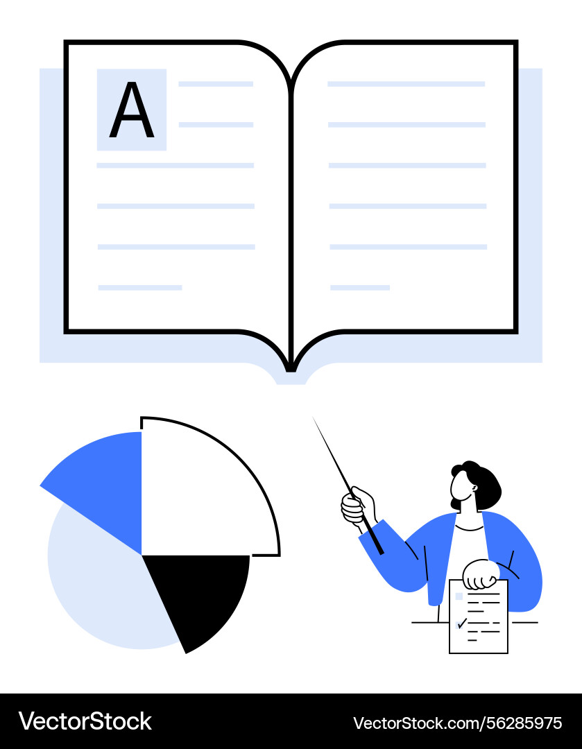Open book with charts and instructor explaining Open book with charts and instructor explaining vector image