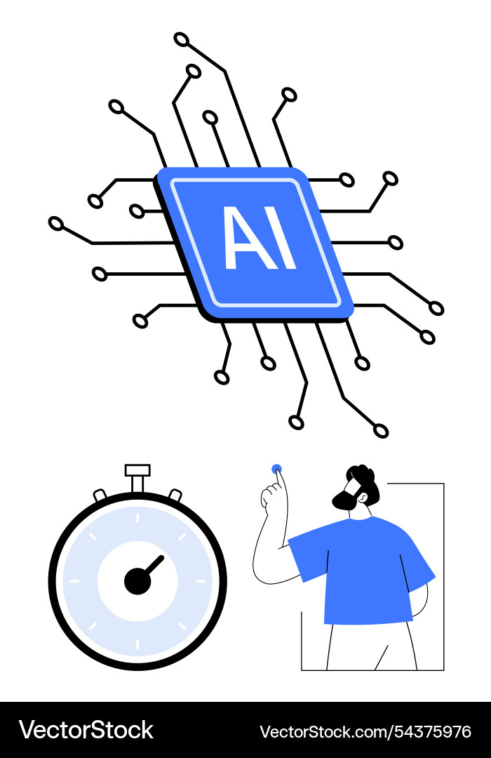 Ai concept with circuit board and timer Ai concept with circuit board and timer vector image