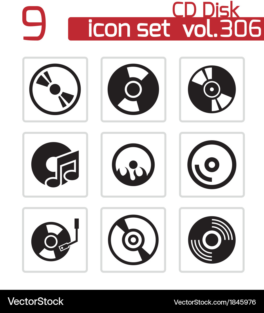 Black cd disk icons set vector image