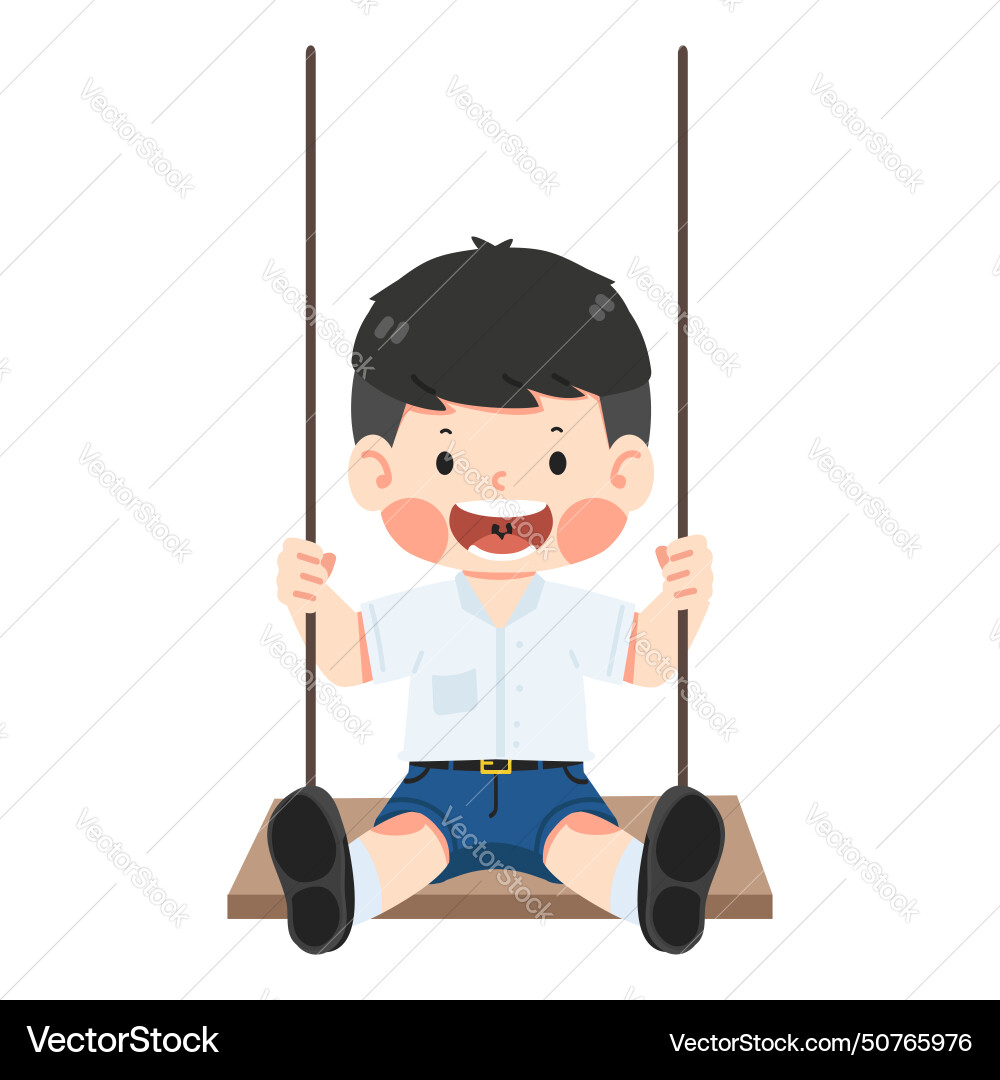 Boy student having fun on swing Boy student having fun on swing Vector Image