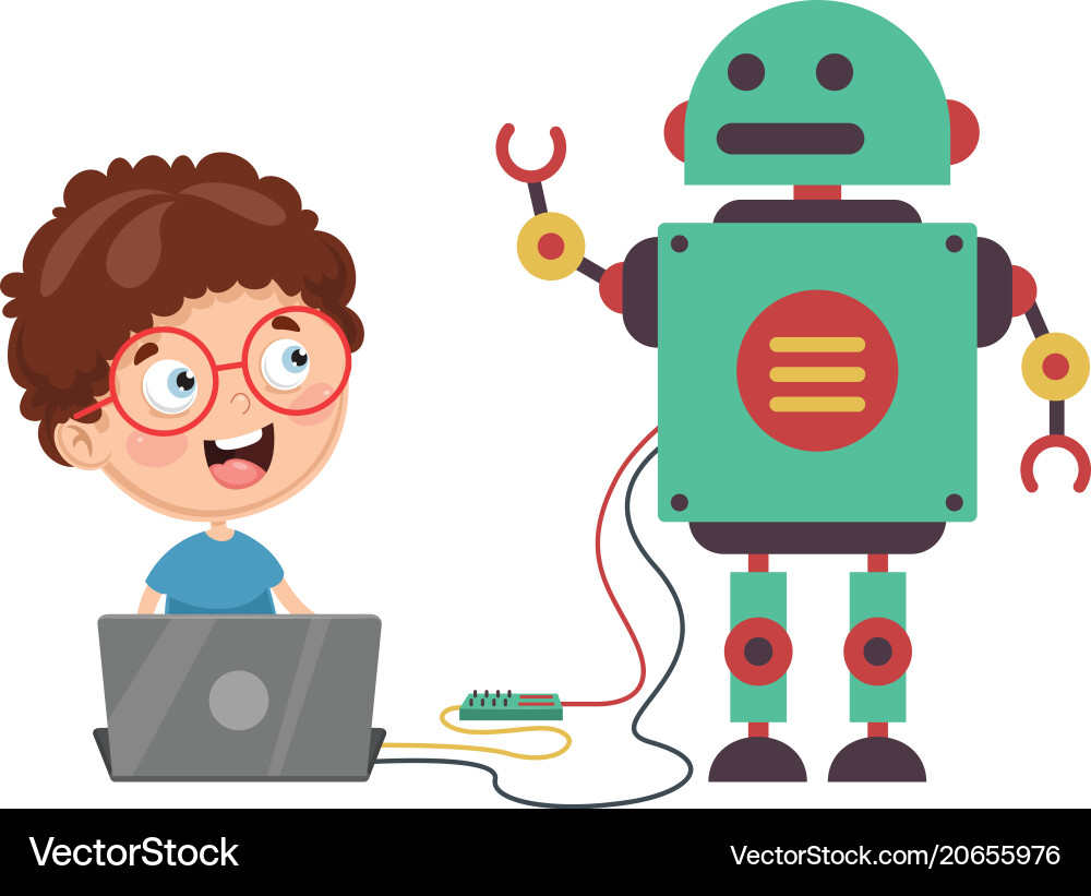 Cute Flat Robot Character Vector Image