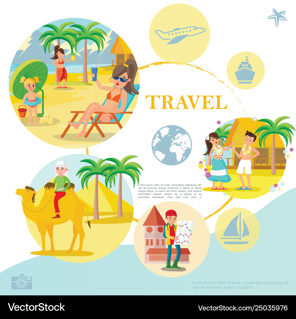 Flat travel template Royalty Free Vector Image