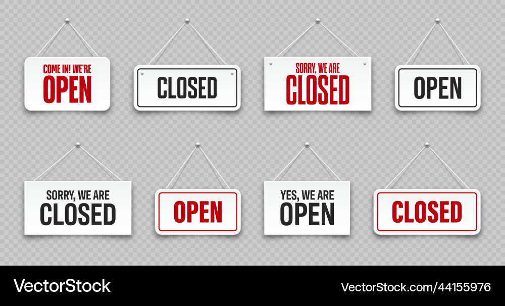 Realistic open or closed hanging signboards Vector Image