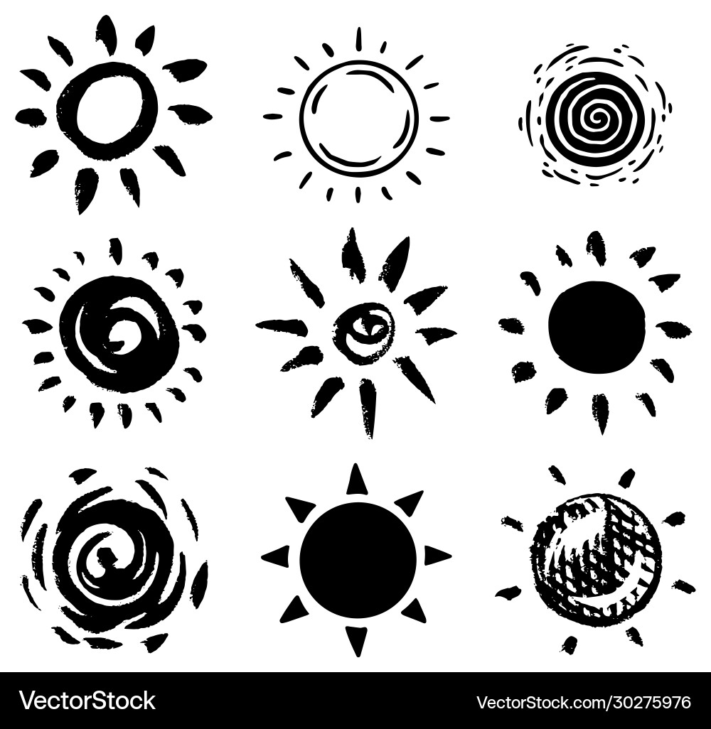 Sun set brush strokes rays collection on white Sun set brush strokes rays collection on white vector image