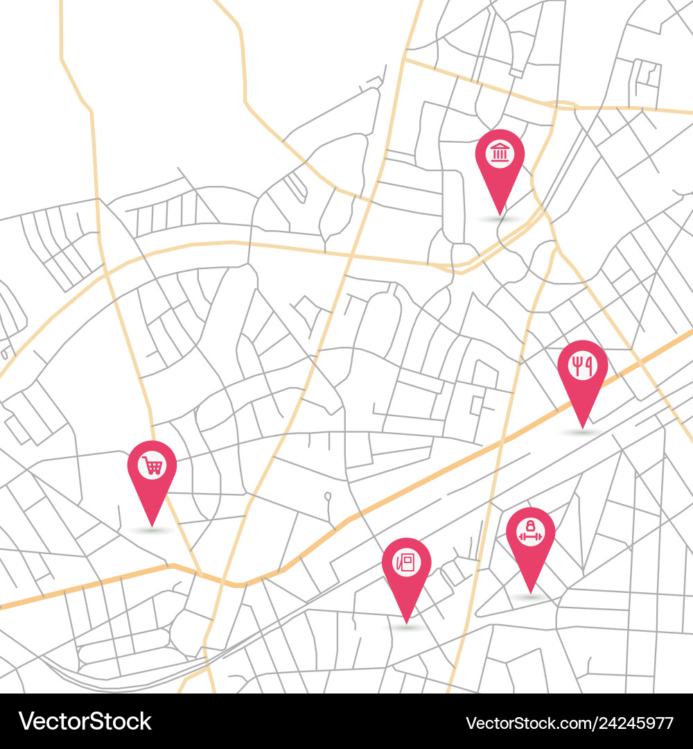 Abstract city map with small pointers Abstract city map with small pointers Vector Image