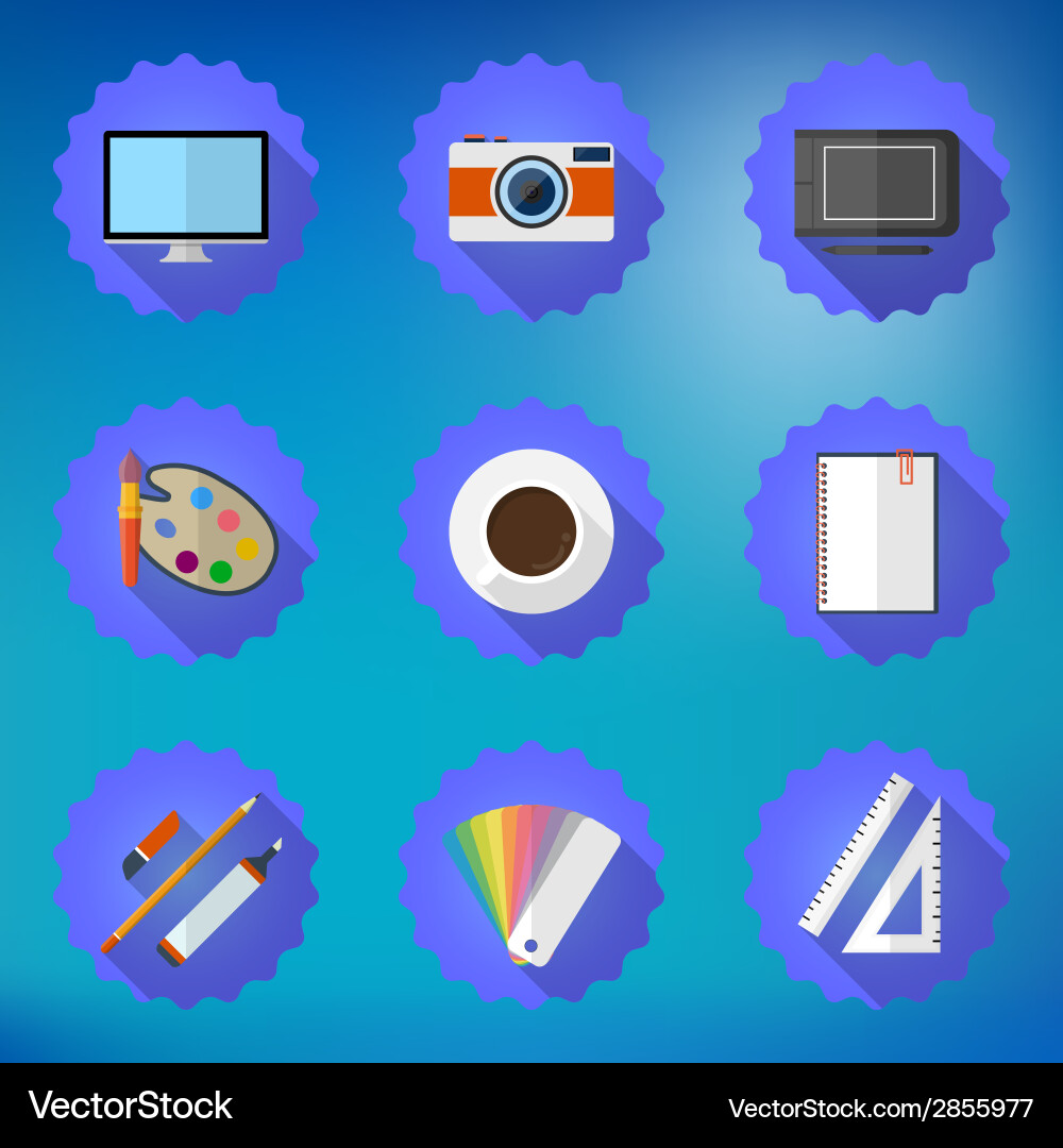 Designers stuff flat icon set include desktop Vector Image