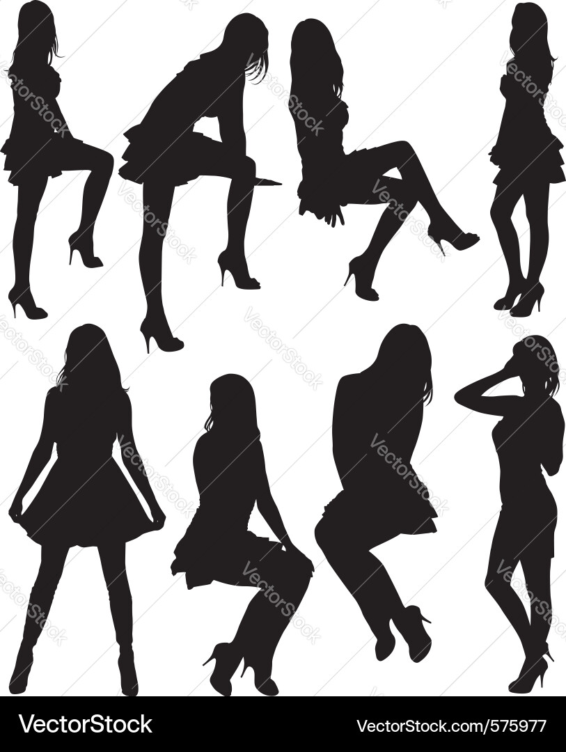Eight Female Silhouettes vector image