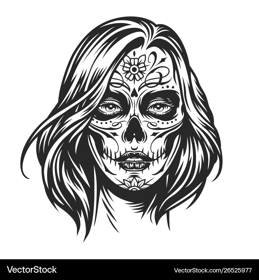 Floral Day of the Dead Girl Vector Image