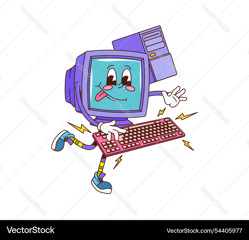 Retro groovy Computer Monitor Charaktertyping Retro groovy Computer Monitor Charaktertyping vektorbild