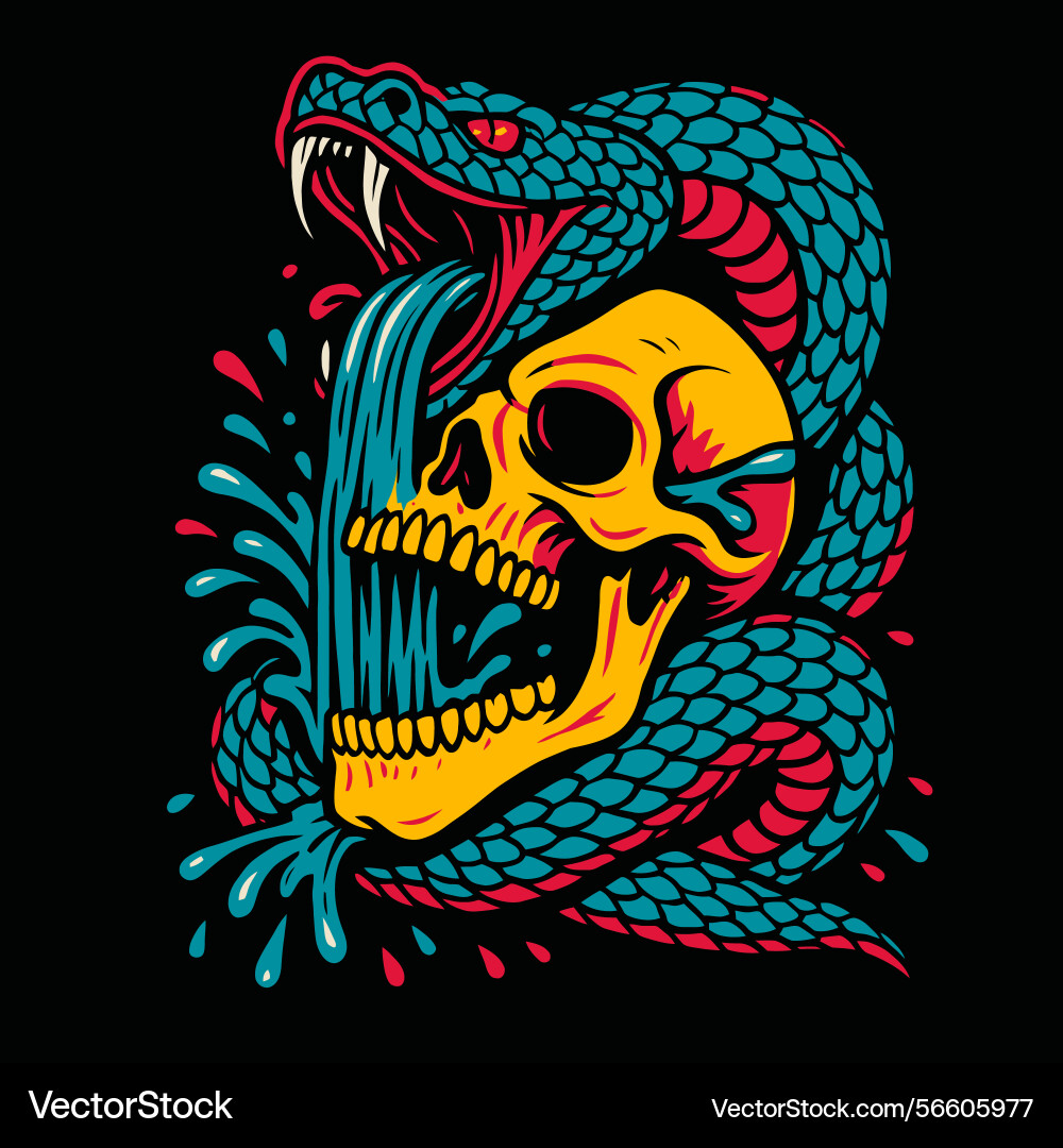Stylized snake coiling around skull with flowing Stylized snake coiling around skull with flowing Vector Image
