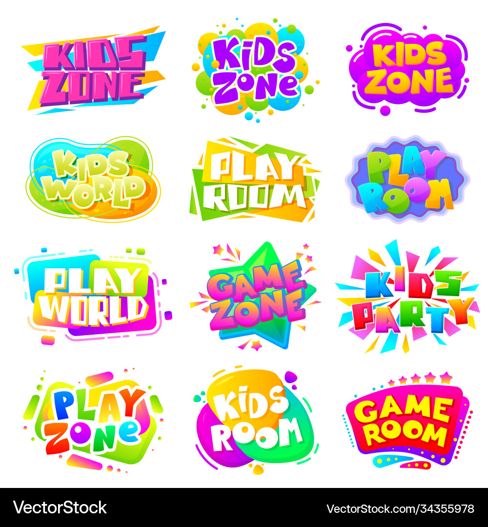 Kids Zone - Play & Party Labels vector image