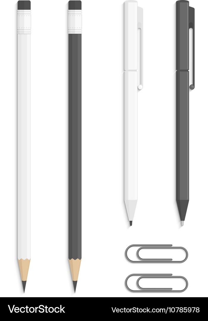 Pencils, Pens & Paperclips - Realistic Vector Image