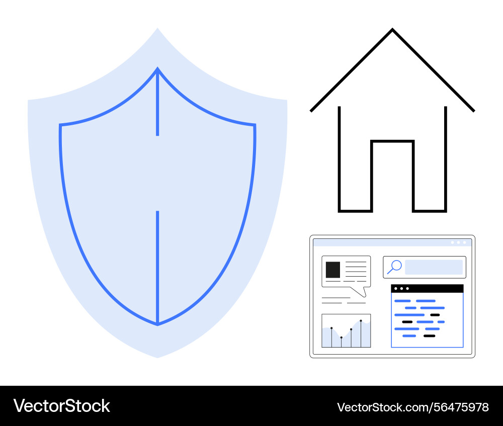 Shield with home and web browser elements Shield with home and web browser elements Vector Image