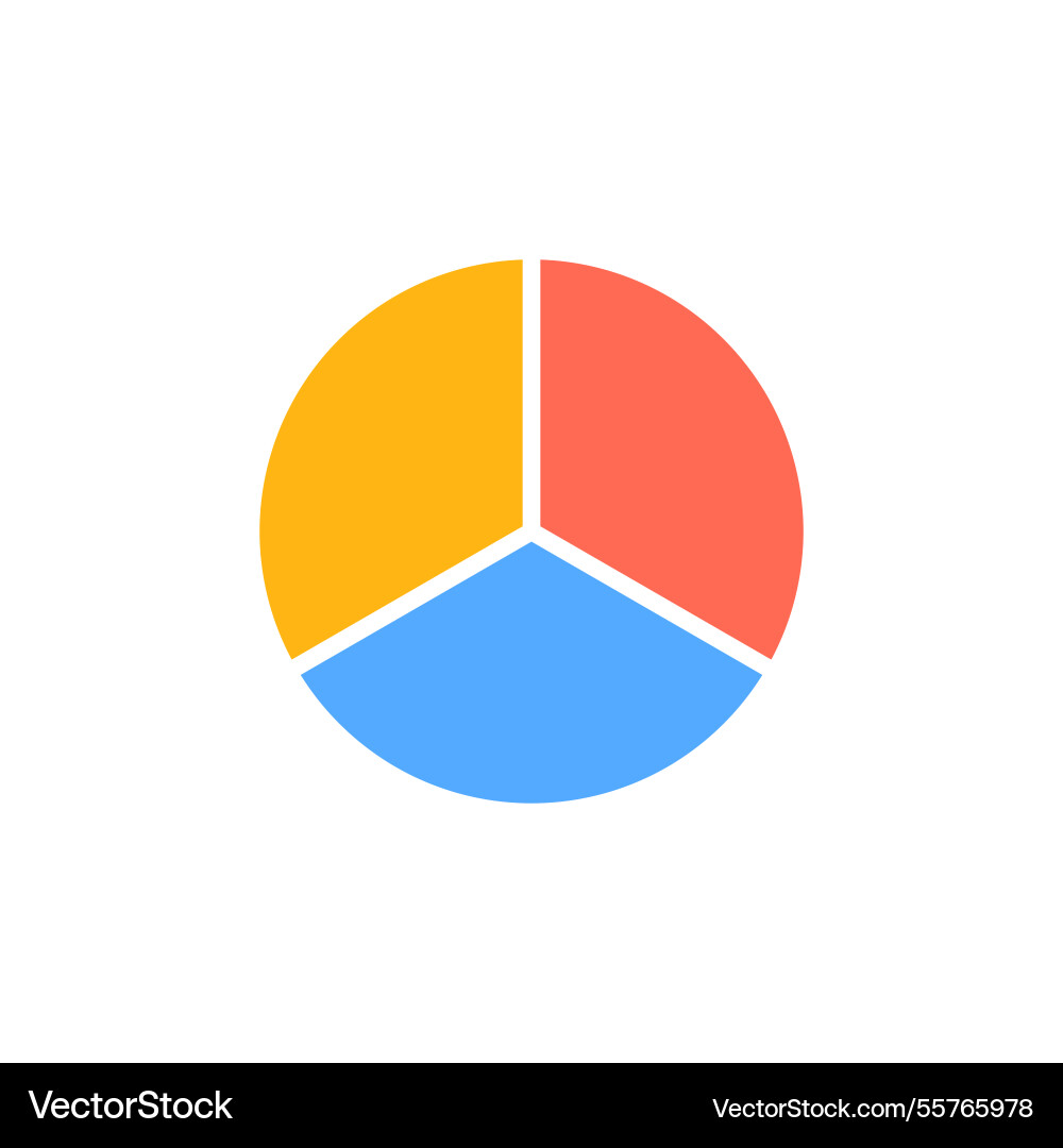 Simple pie chart with three equal colorful vector image