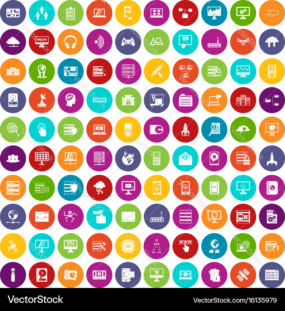 100 database and cloud icons set color vector image