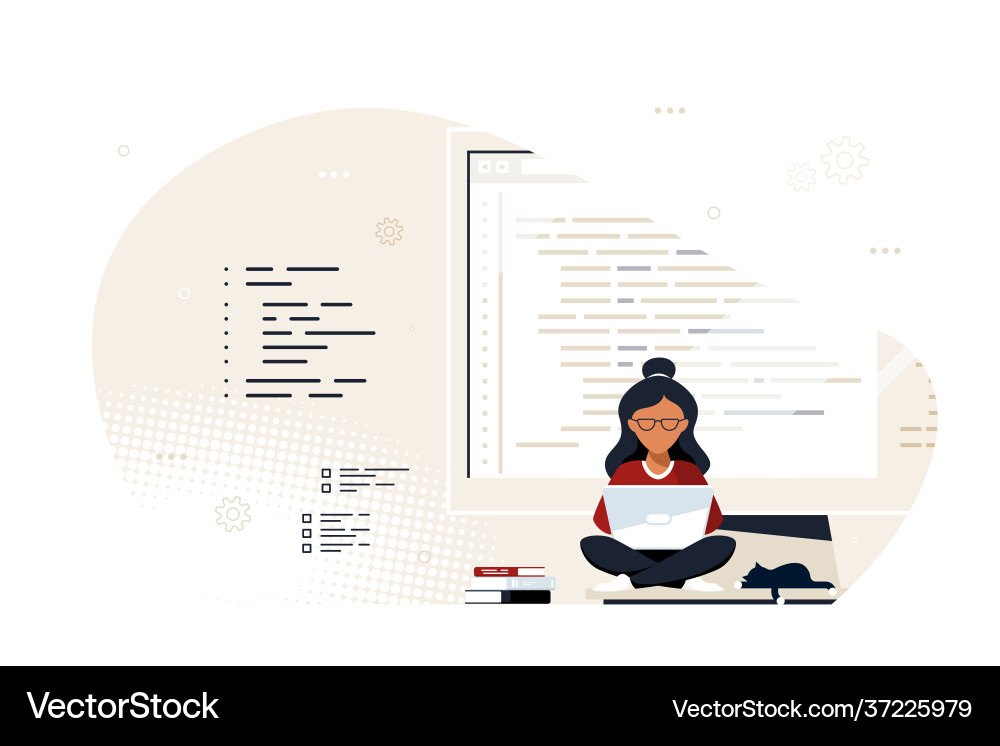 Black Woman Programmer at Computer Vector Image