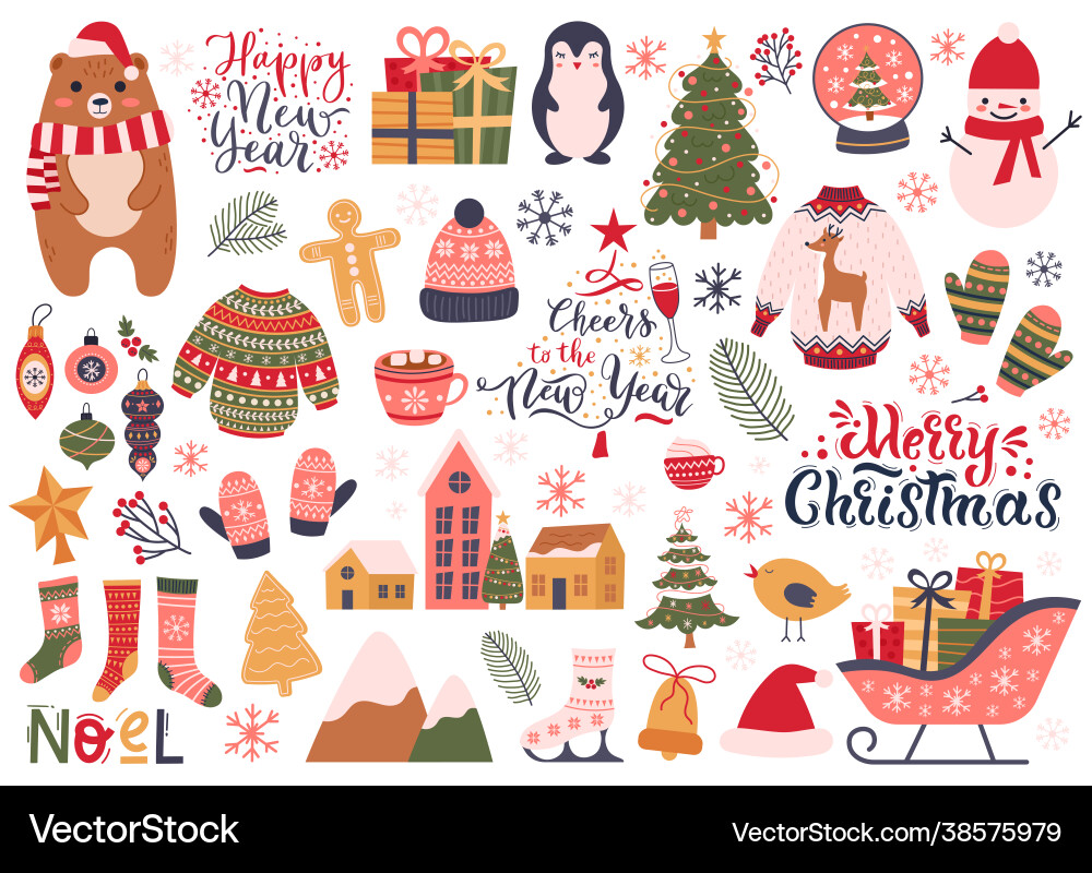 Christmas holiday elements winter holidays cozy Christmas holiday elements winter holidays cozy vector image