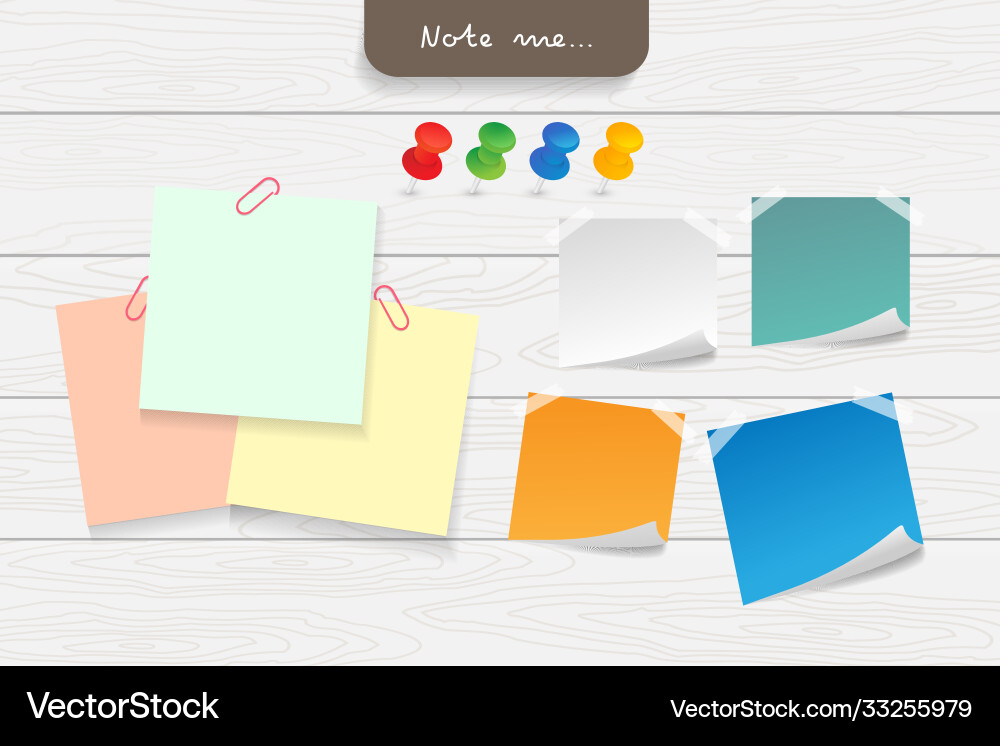 Paper note and office elements reminder object Vector Image