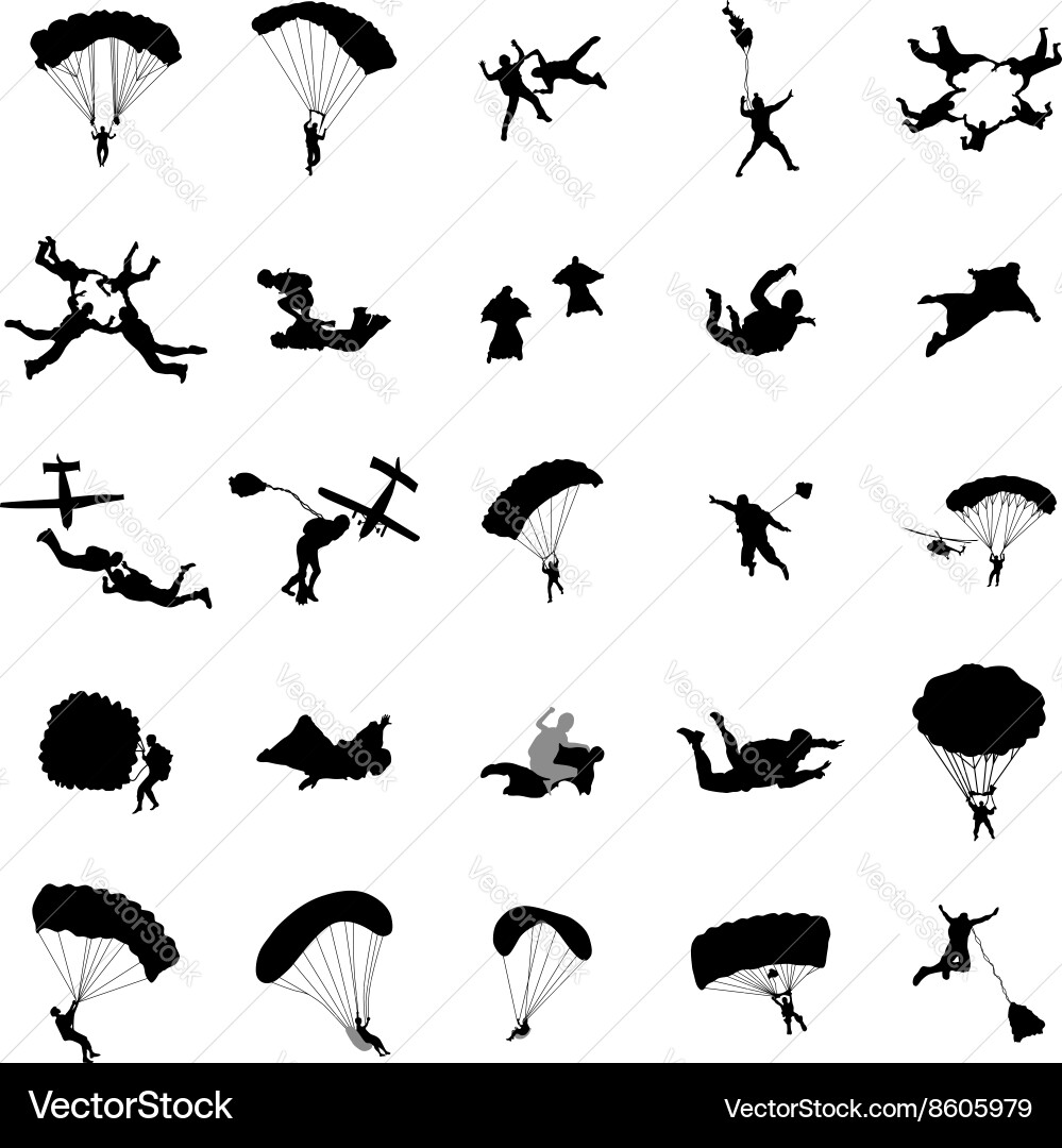 Parachutist Silhouette Collection Vector Image