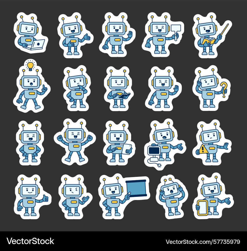 Robot guide character set Robot guide character set Vector Image