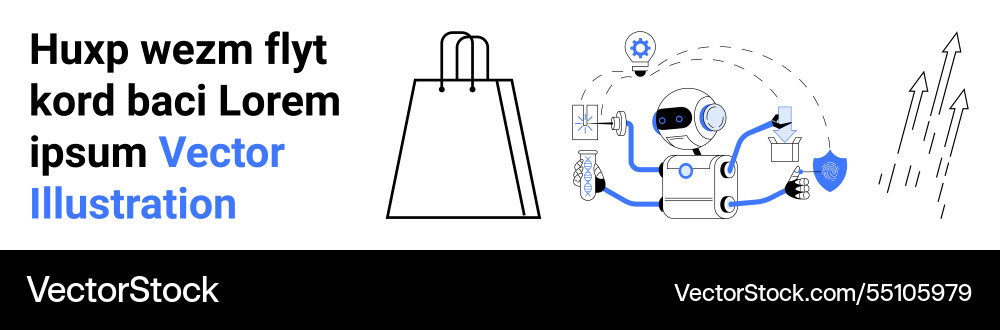 Robot managing various tasks surrounded Robot managing various tasks surrounded vector image