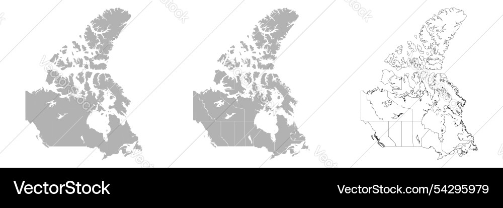 Set of canada maps with main map and regional vector image