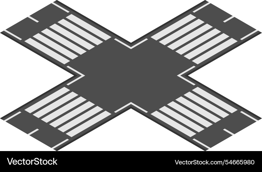Four crosswalks and roads intersecting in an x Four crosswalks and roads intersecting in an x vector image