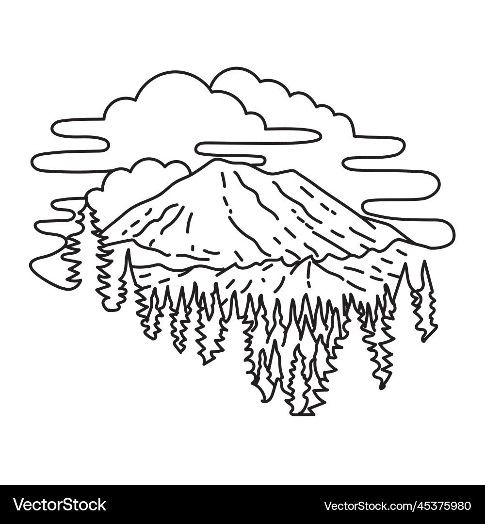 Mount Rainier - Monoline Art Vector Image