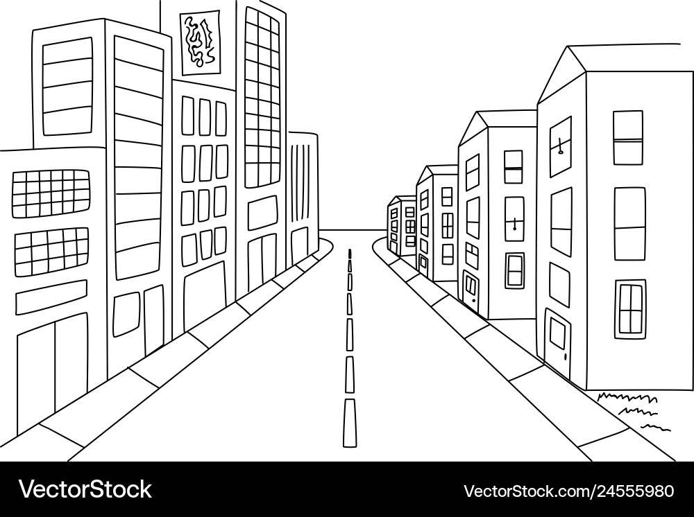 Urban Streetscape - Single Line Vector Image