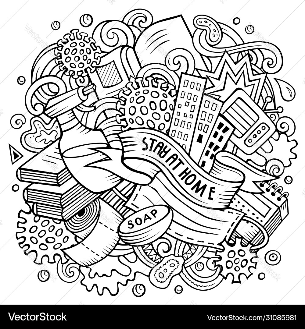 Cartoon doodles stay at home vector image