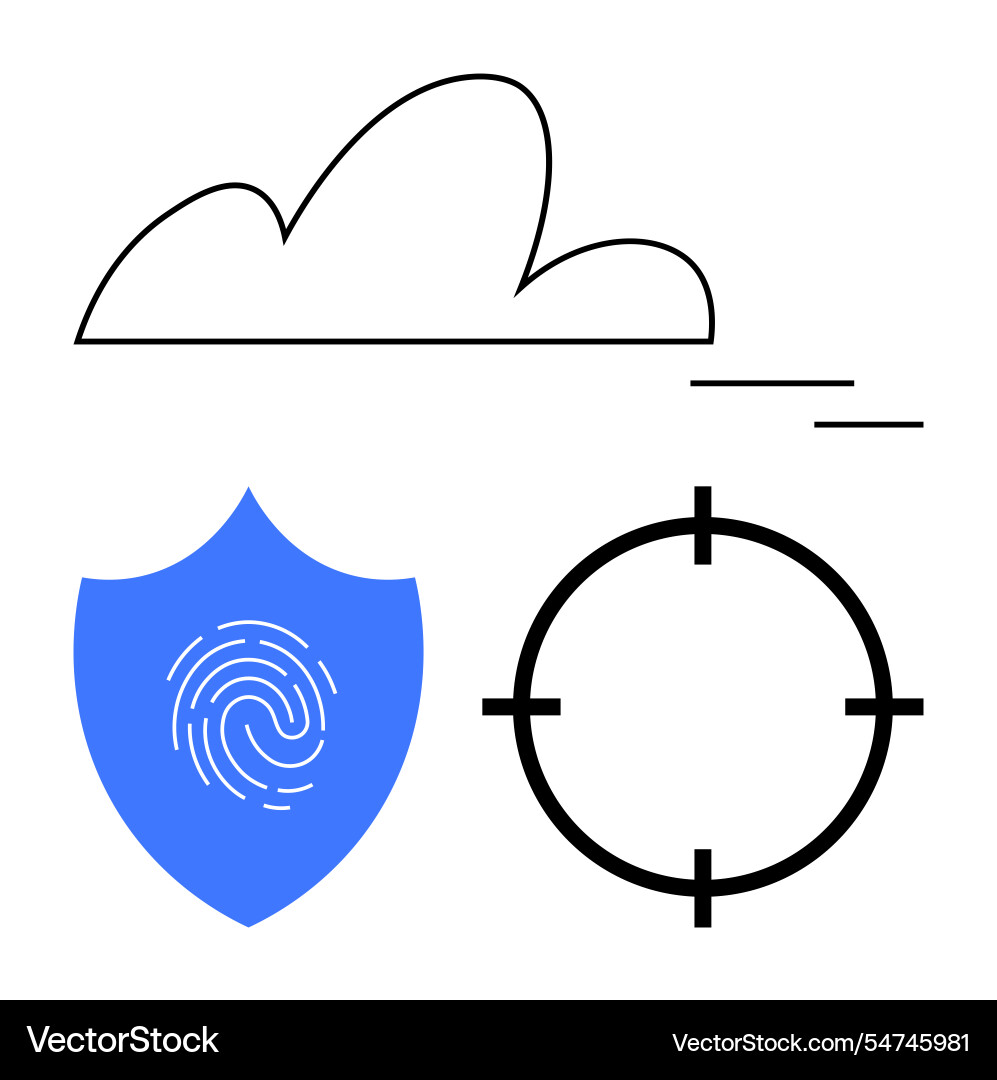 Cloud shield with fingerprint and target icon Cloud shield with fingerprint and target icon vector image