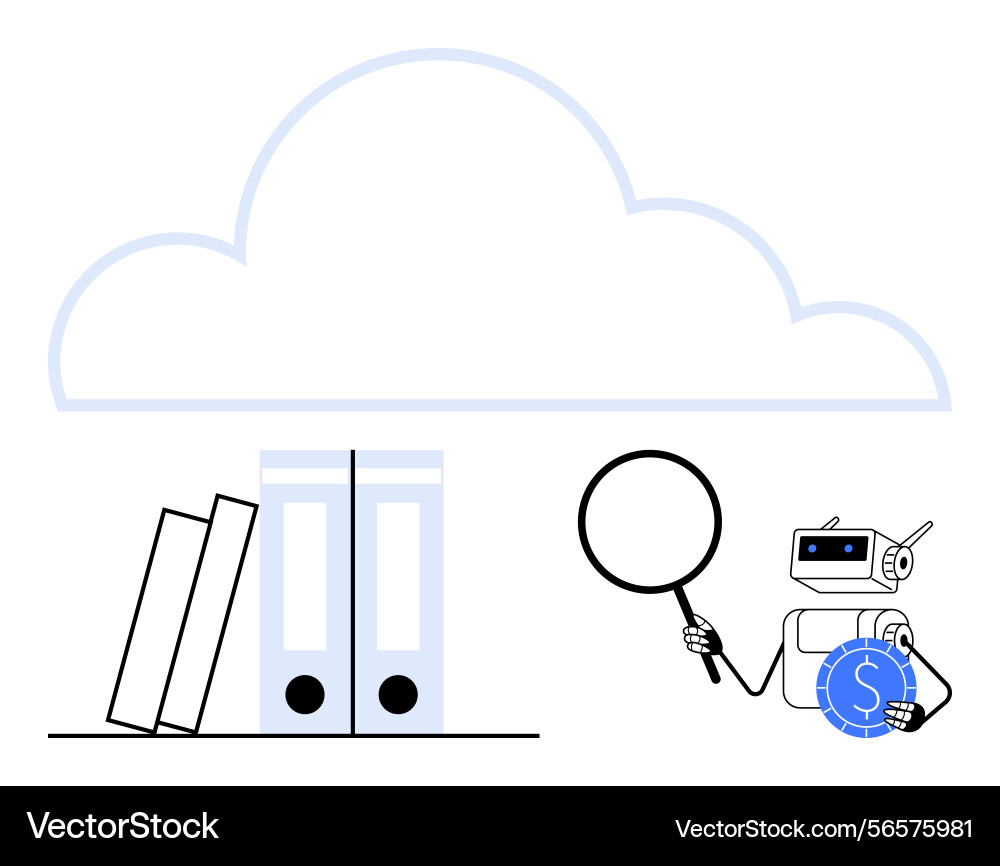 Cloud storage access with robot analyzing digital Vector Image