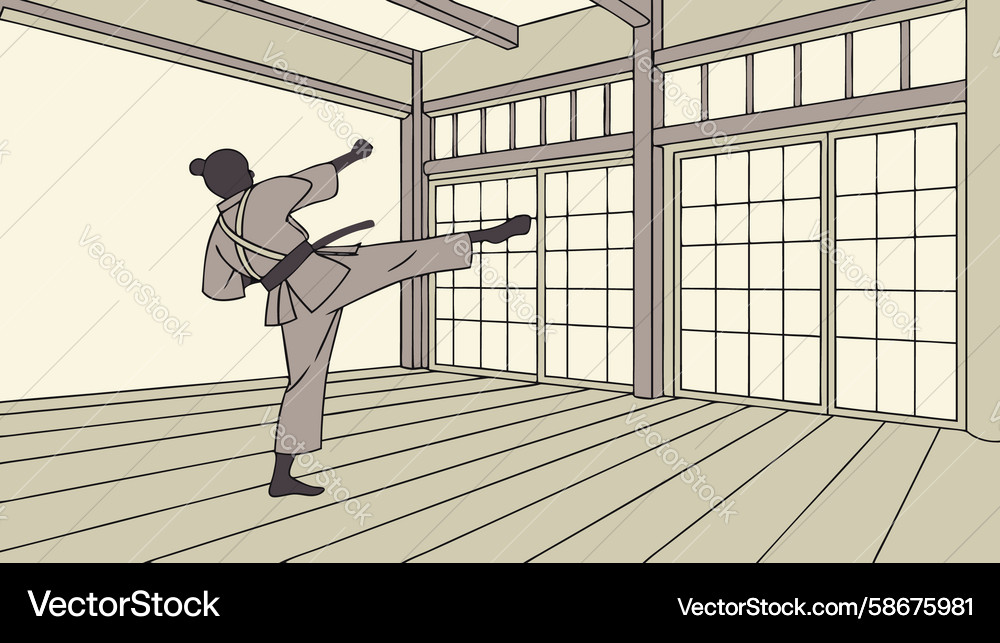 Dynamic karate practitioner in dojo design Vector Image