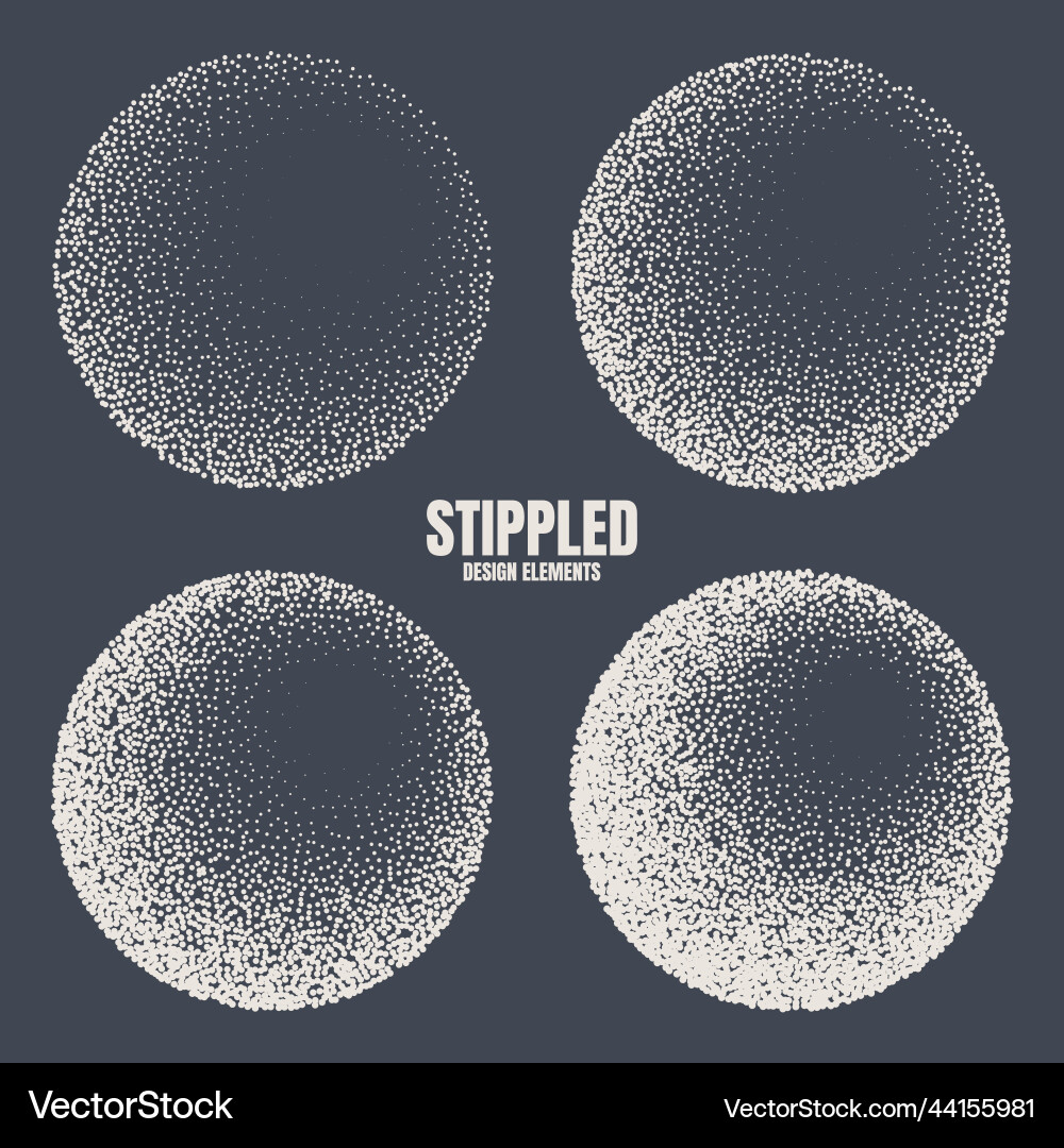 Round shaped dotted objects stipple elements Round shaped dotted objects stipple elements Vector Image