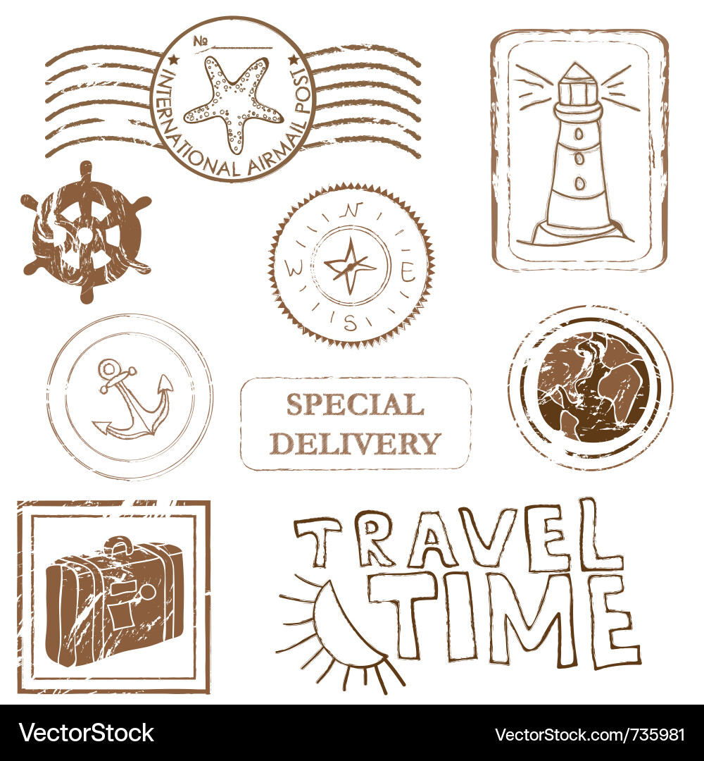 Rubber Stamp Sea Elements Vector Image