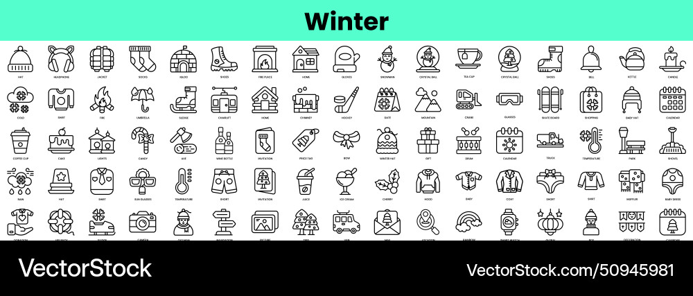 Set of winter icons linear style icon bundle Set of winter icons linear style icon bundle vector image