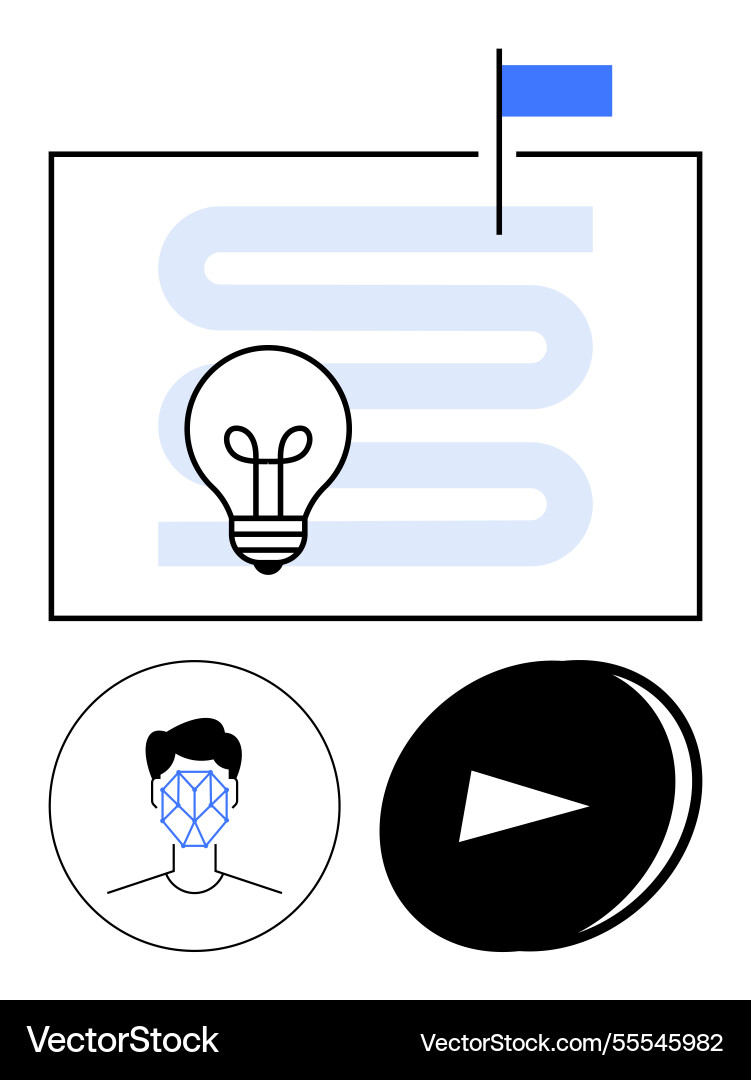 Conceptual path with lightbulb face recognition Conceptual path with lightbulb face recognition vector image