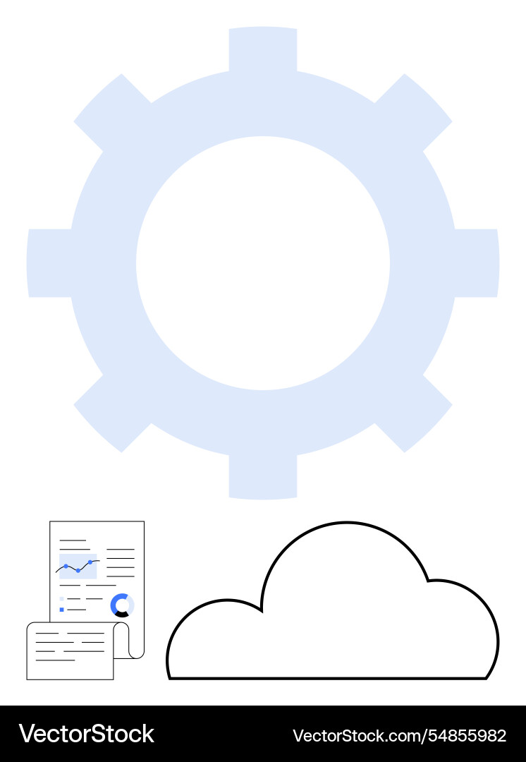 Large gear cloud shape and document with graph Large gear cloud shape and document with graph vector image