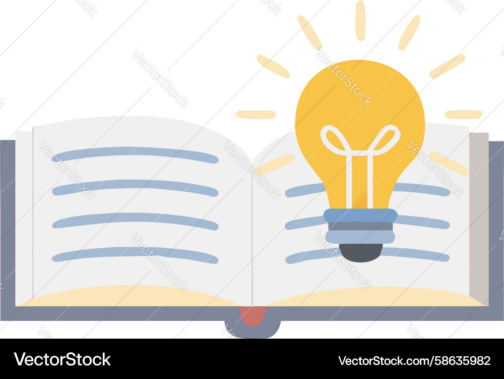 Open Book with Lightbulb - Idea Generation Vector Image