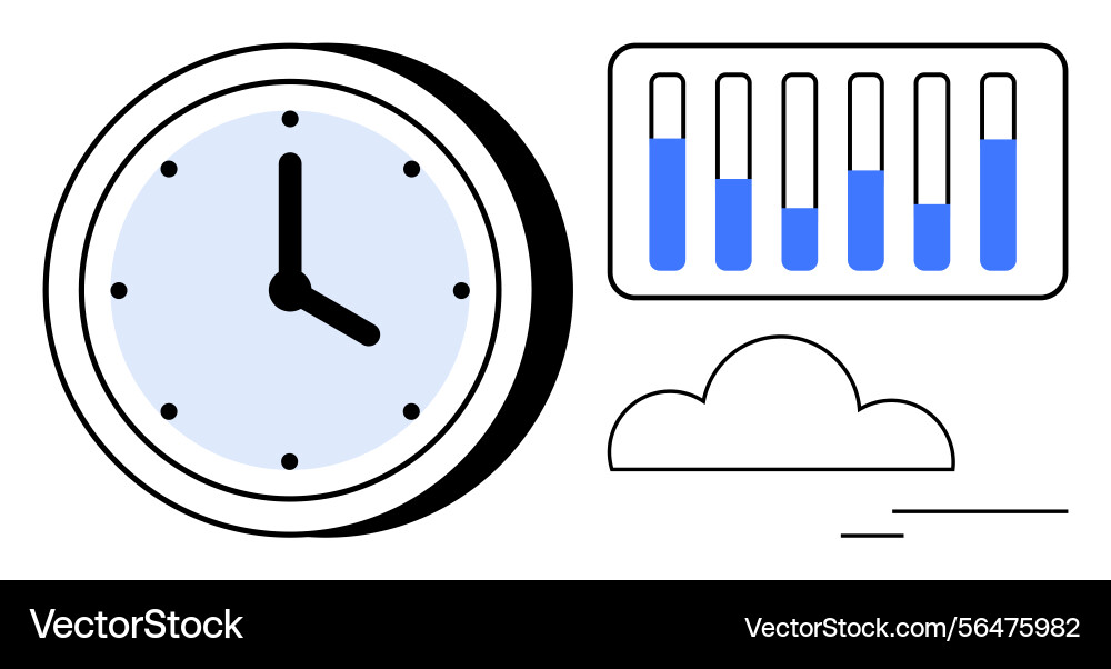 Time management concept with clock data chart Time management concept with clock data chart vector image