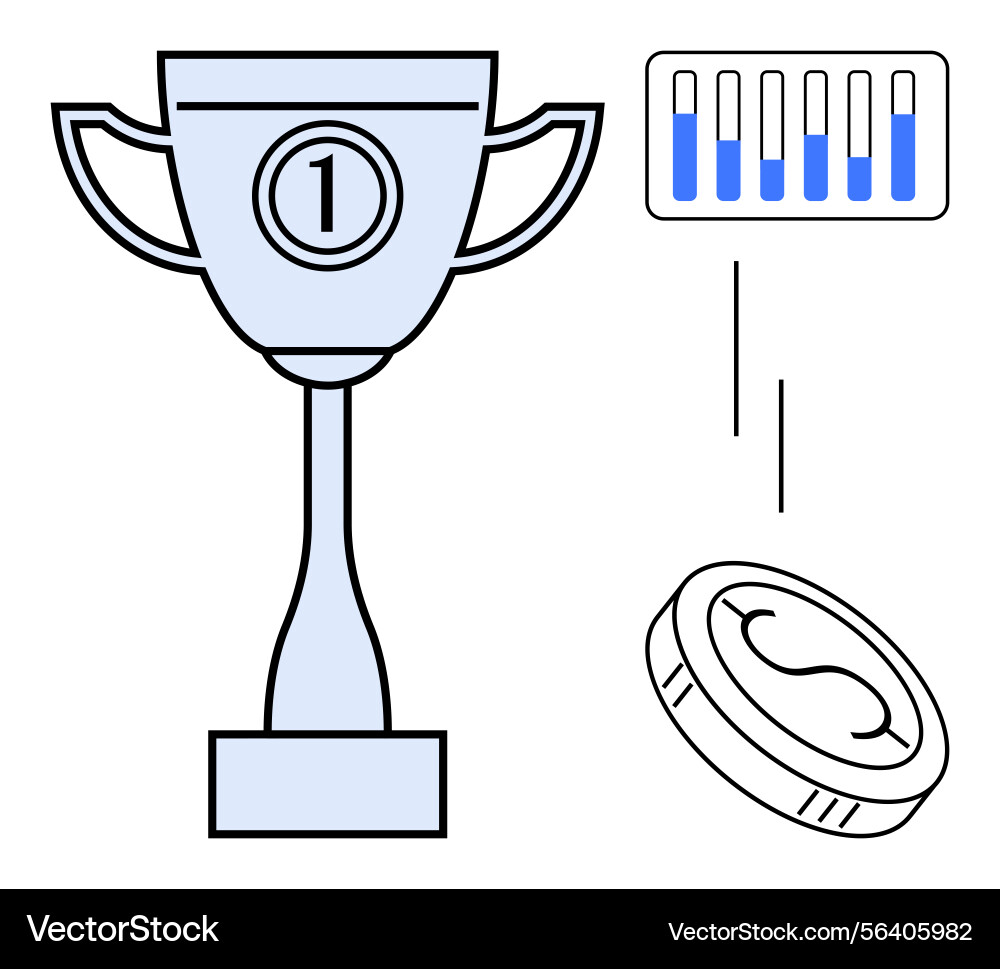 Trophy with number one badge progress chart Vector Image