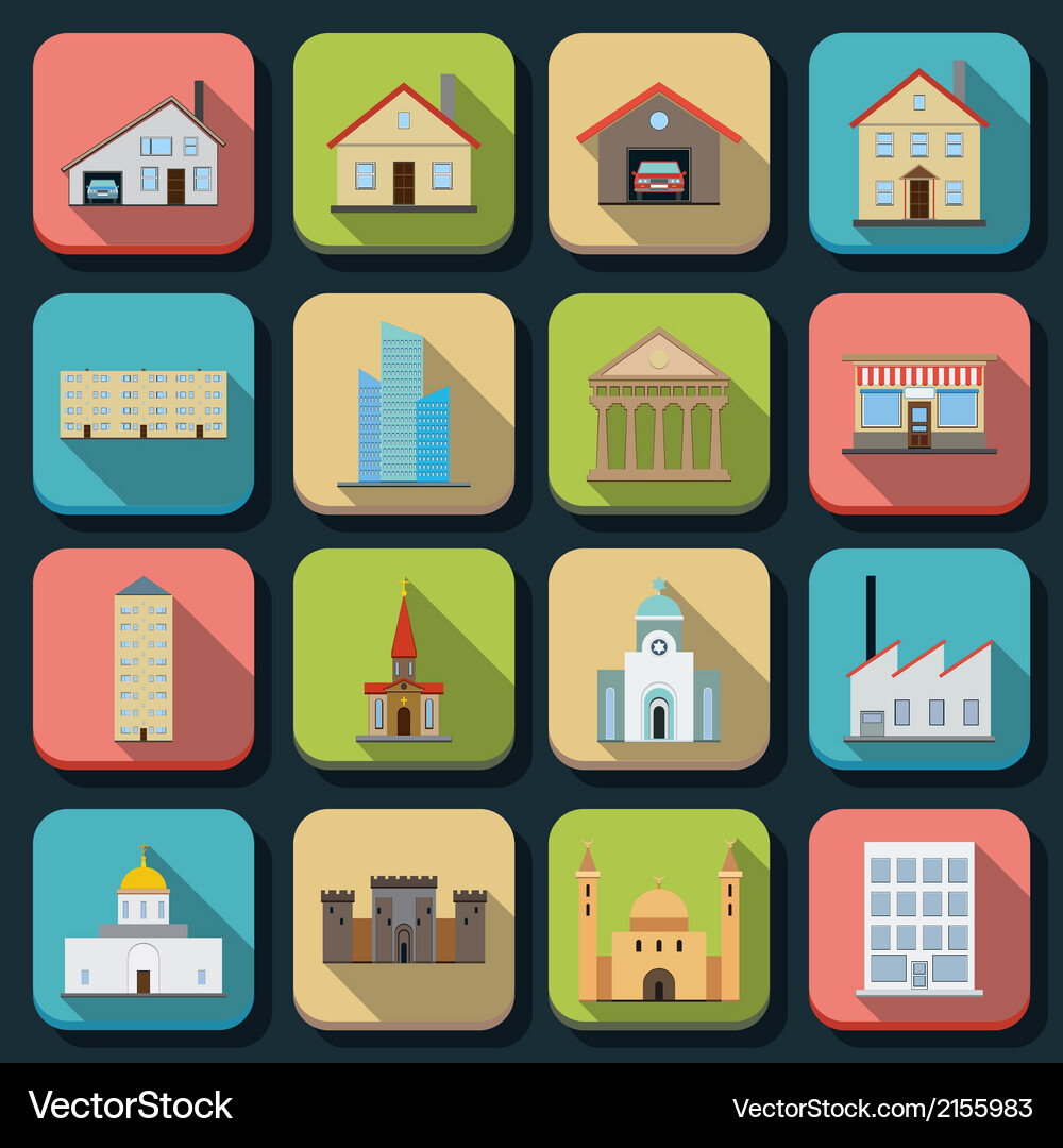 Building Icons - Diverse Structures Vector Image