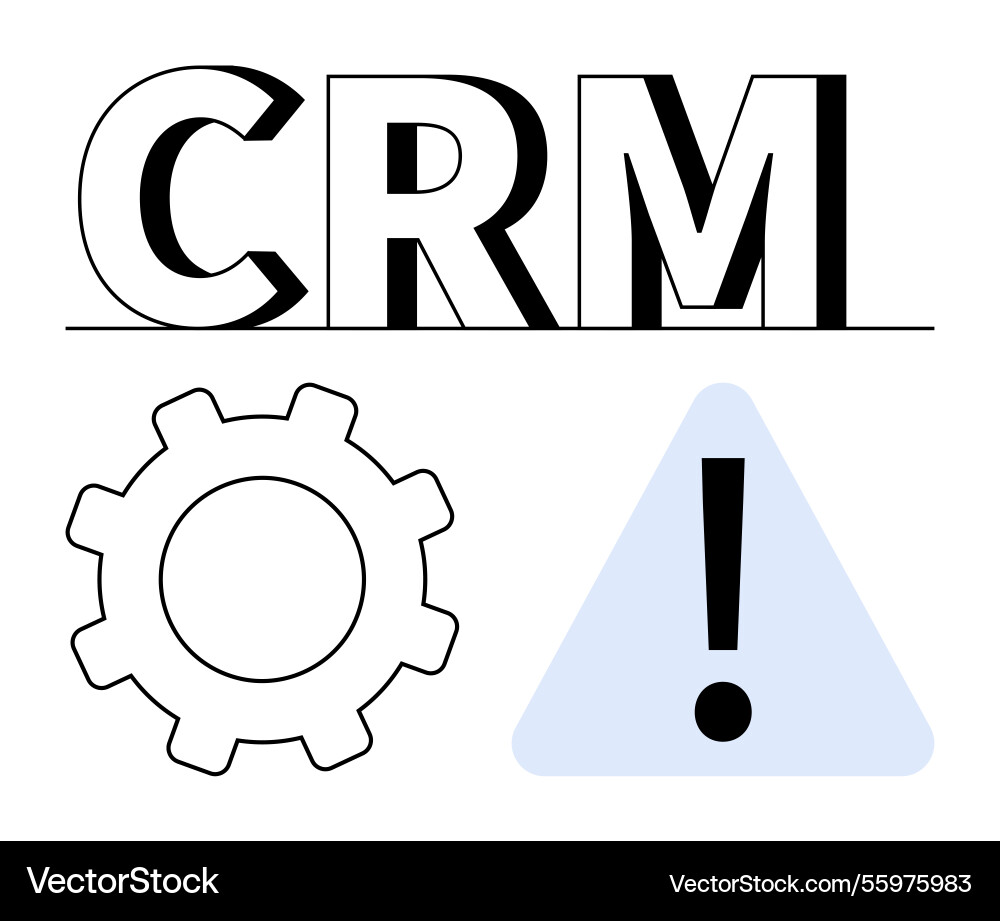 Crm with gear and warning icon emphasizing Vector Image