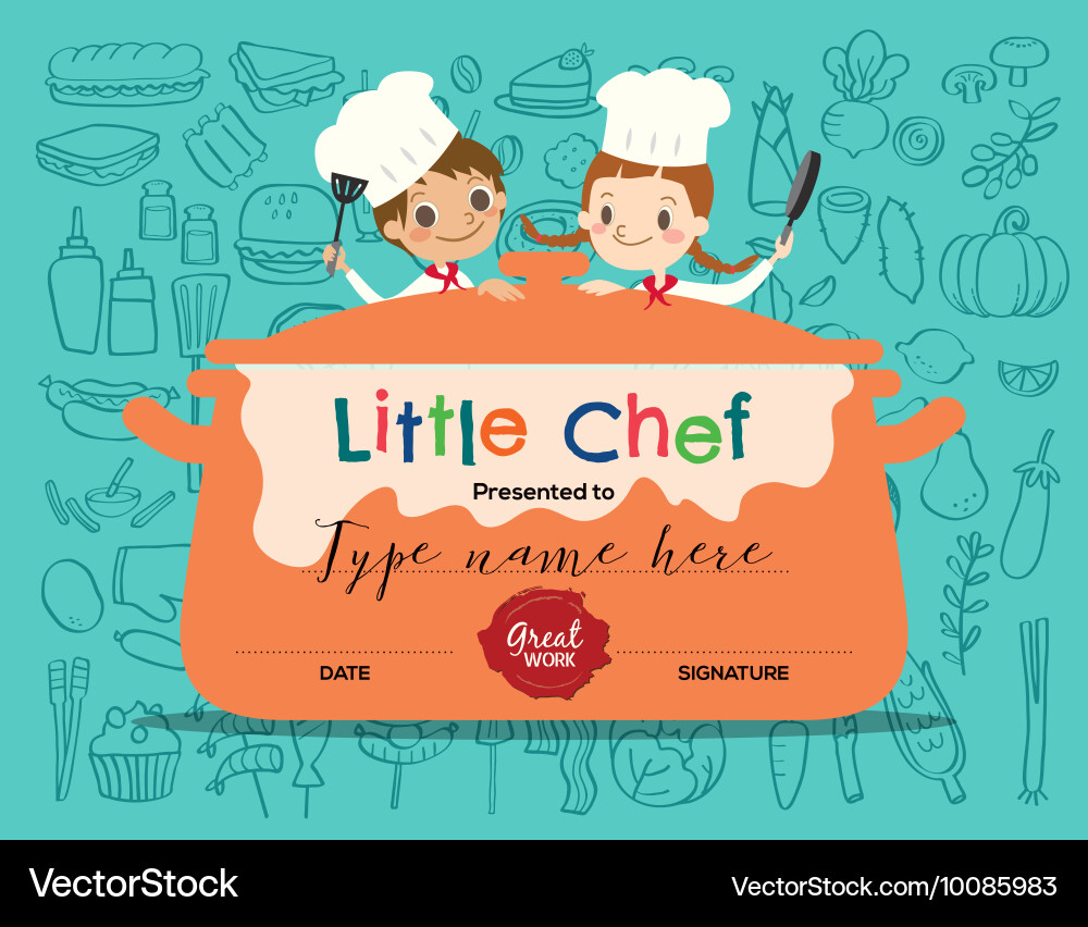 Kids Cooking Certificate Template - Chef Theme vector image