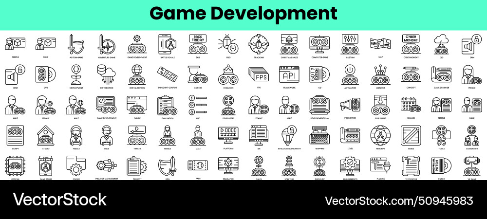 Set of game development icons linear style icon Set of game development icons linear style icon vector image